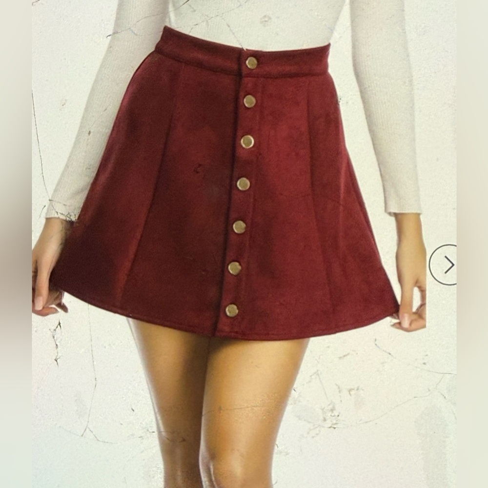 Fuinloth Women’s Faux Suede Button Closure A-line High Waist Mini szXL Wine